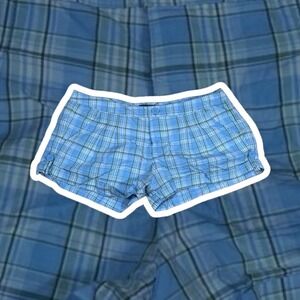 Y2K VTG Plaid Micro Mini Short Shorts Low Rise Blue Green Womens Size 7